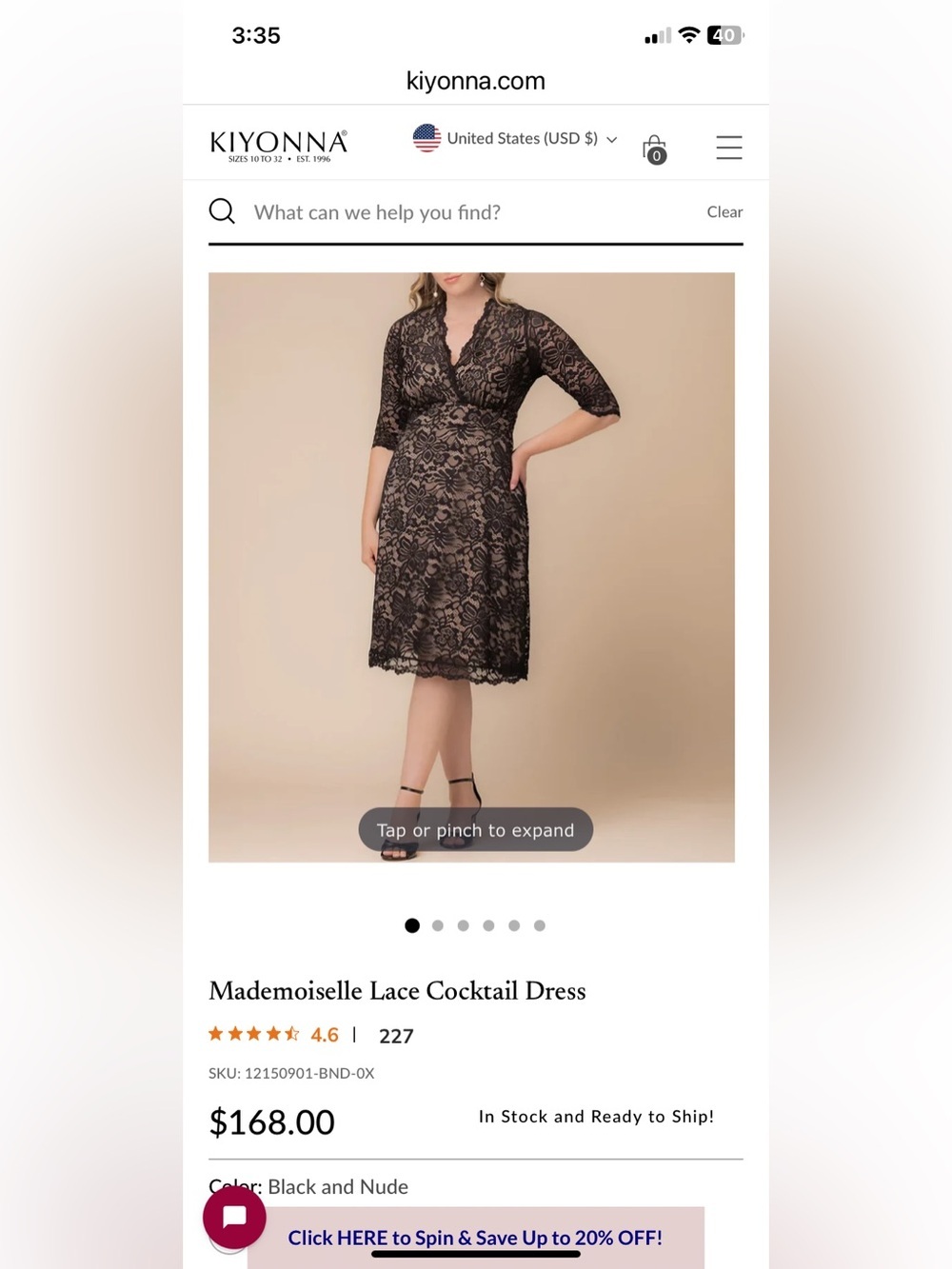 Kiyonna Navy and Tan Floral Lace Dress - Picture 4 of 6